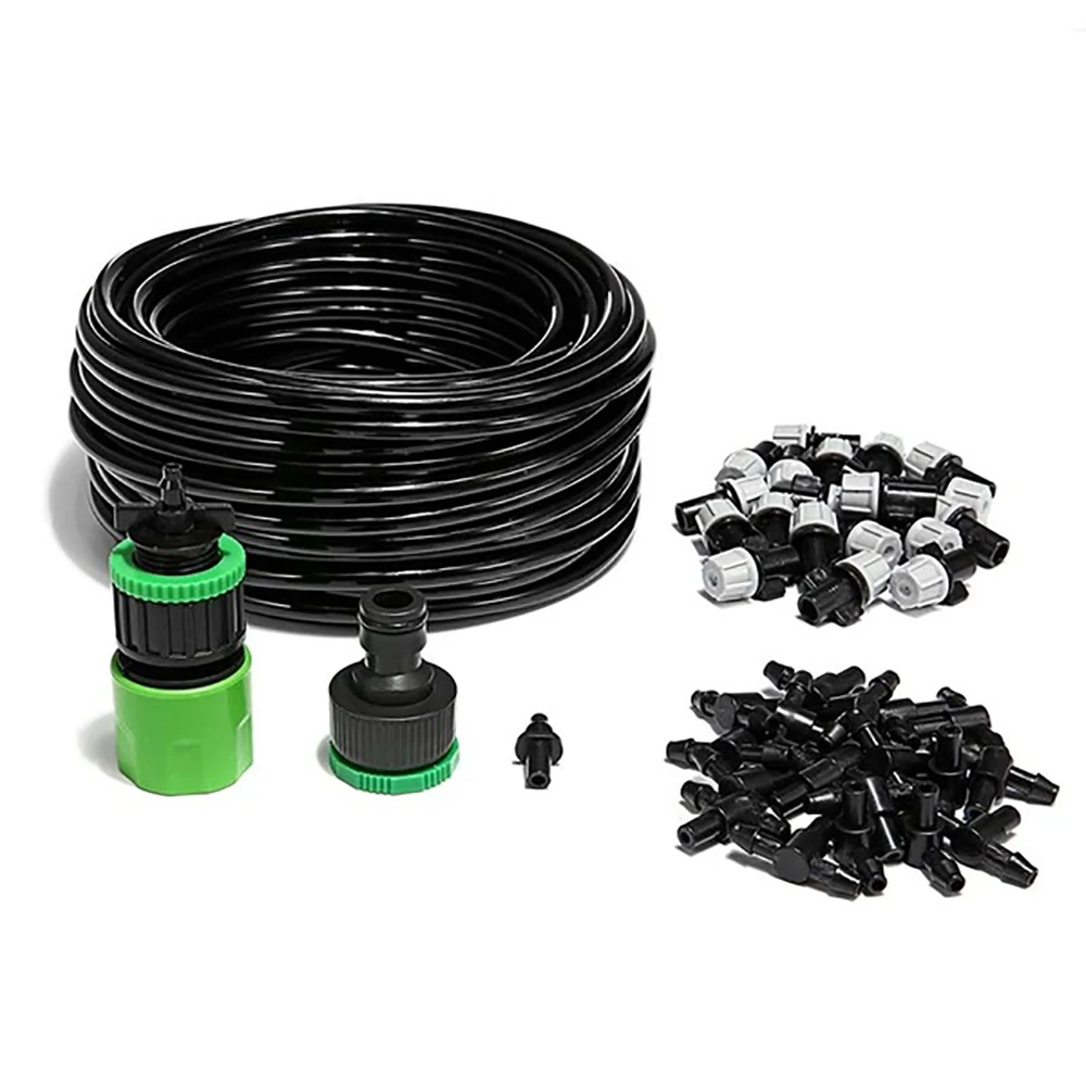 1 Kit Fog Watering Irrigation System 20M PVC Hose Portable Misting Cooling Automatic Water Nozzle Spray Head Tee Connecter 