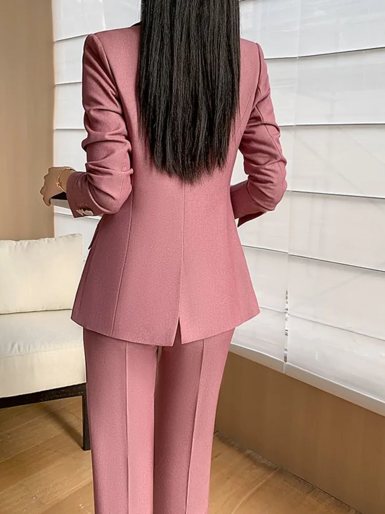 Fashion New Women Vintage Formal Solid Pantsuit Elegant Chic Blazer Coat Straight Pants Outfits Female Interview Two Pieces Set