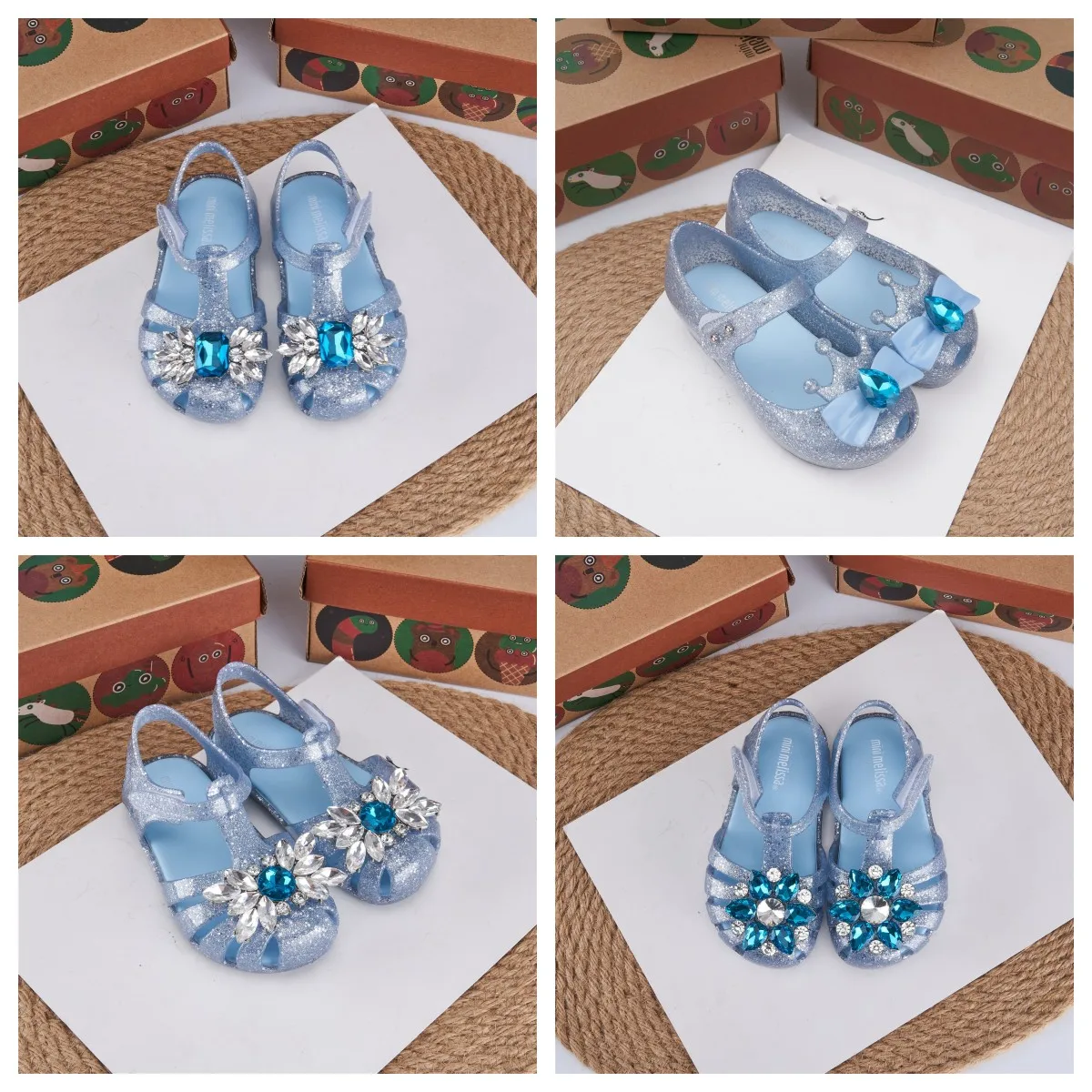 

2023 Melissa Children's Baotou Sandals Fashion Baby Girls Rhinestone Sparkling Hollow Out Beach Shoes Kids Jelly Sandals