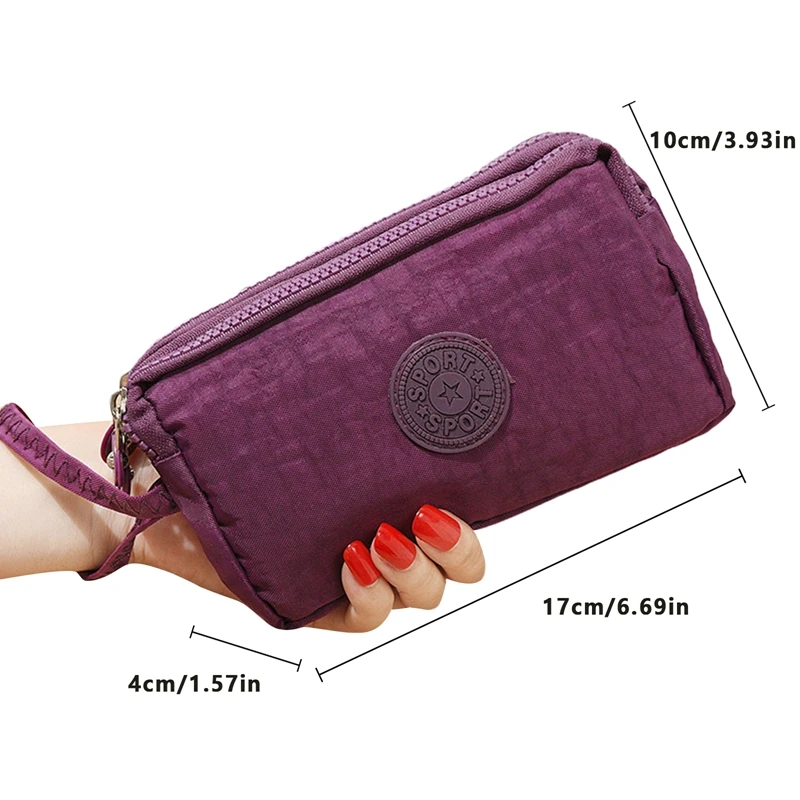 Fashion Clutch Wallets For Women Three Zipper Solid Color Letter Printing Large Capacity Wearable Purse