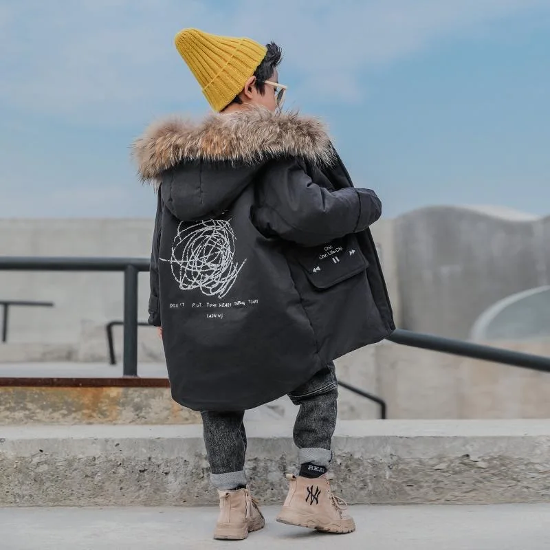 Kids Waterproof Jacket Fashionable Fleece Snowboarding Jackets Girls Thicken Fur Collar Winter Jacket Hooded Coat Boys