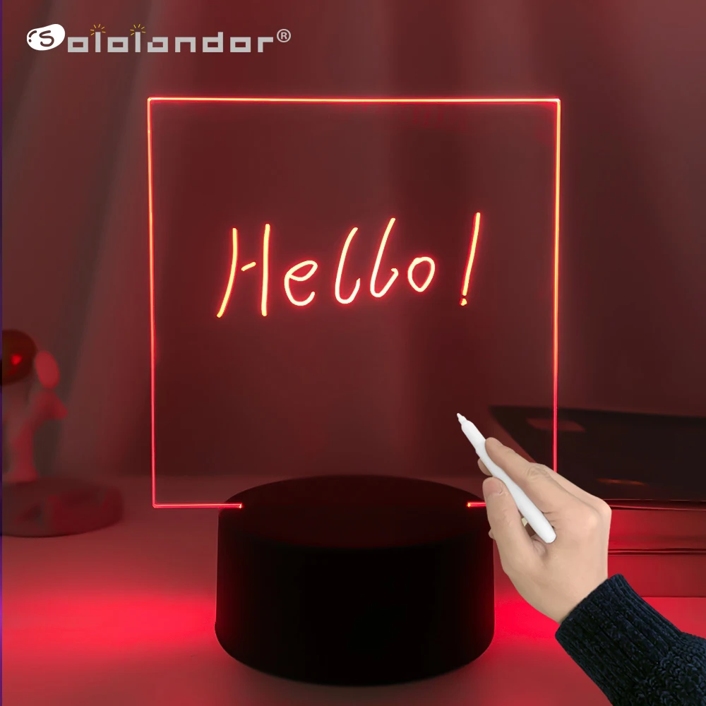 블랙 베이스 필기 야간 조명 배터리 전원 블랭크 아크릴 Led 쓰기 보드, 마크 펜 색상 변경 램프 장식