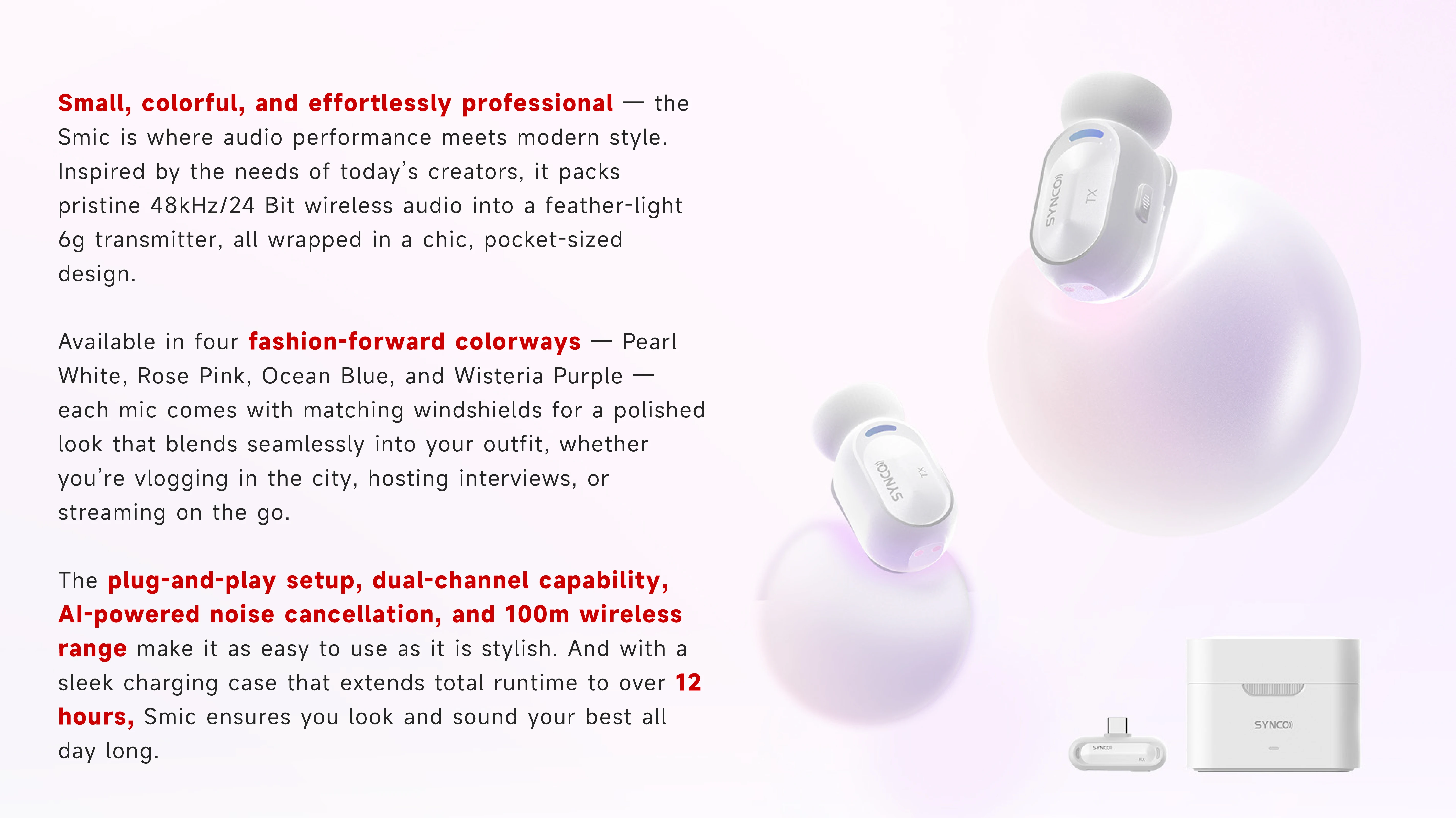 Smic 2.4G Wireless Microphone AI Noise Cancellation Studio-Quality for iPhone An
