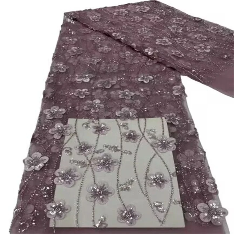 

2023 африканская кружевная ткань, бусины с блестками, вышивка, тюль, Женские французские модные ткани, швейная Ткань 5 ярдов