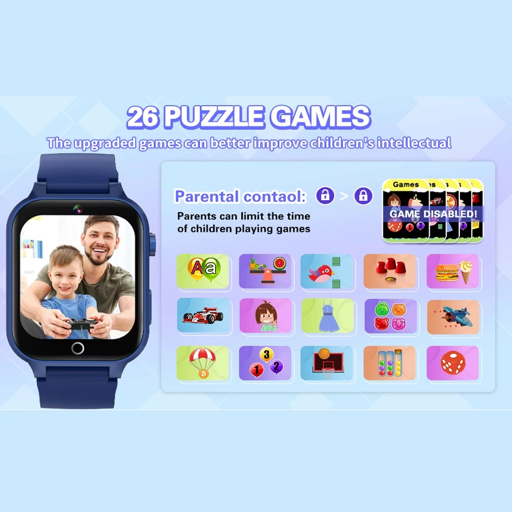 Kids Game Smart Watch Boys Girls Games Music Play Pedometer Time Display Video & Audio Recording