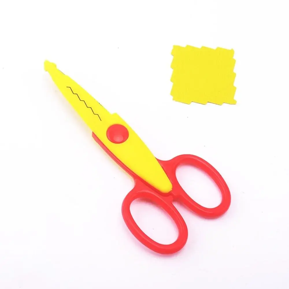 1/6PCS DIY 컬러 레이스 가위 편안한 손잡이 물결무늬 종이 커팅 가위 작은 둥근 머리 문구용 종이 커터