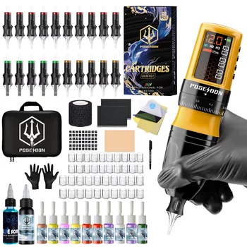 Kit tatuaggio POSEIDON V5 Nuovo kit penna tatuaggio giallo per kit macchina tatuaggio trucco permanente Kit pistola tatuaggio wireless regolabile