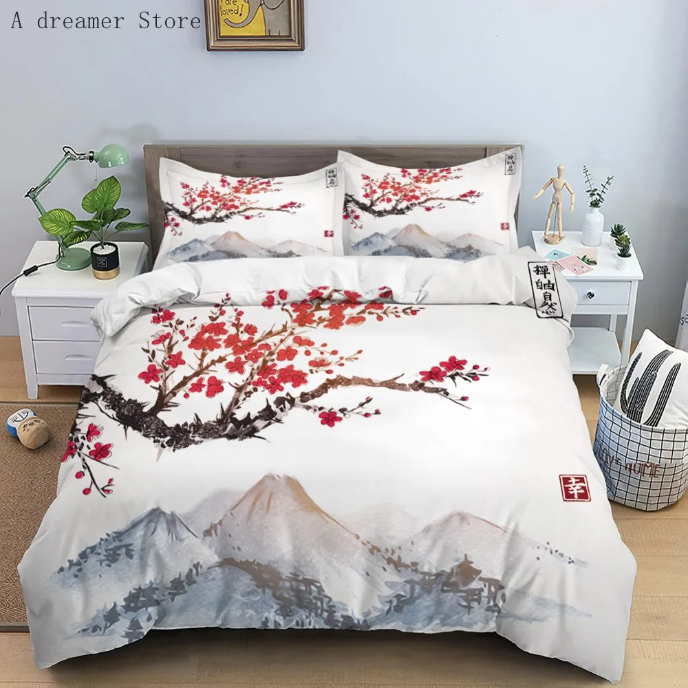 

New 3D Plum Blossom Sakura Bedding Sets Floral Rose Duvet Cover With Pillowcase Children Woman Twin Full Queen King Bedclothes