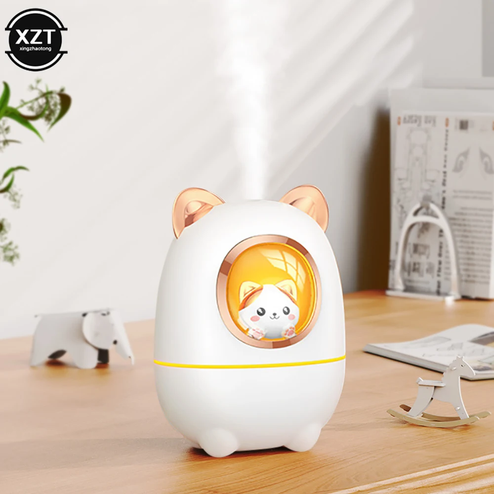 200ML Air Humidifier Cute Cartoon Cat Aroma Diffuser With Night Light USB  Cold Mist Maker For Home Car Air Purifier Freshener