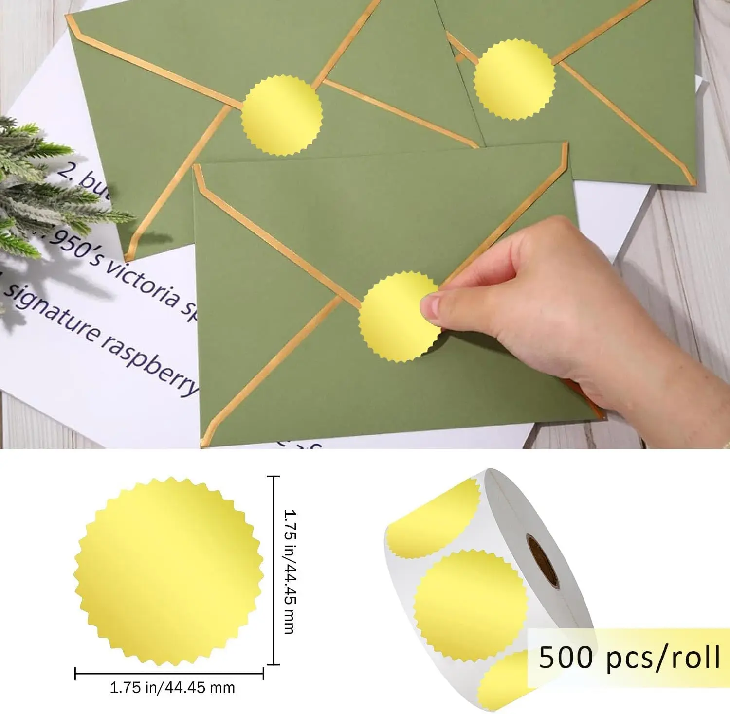 500Pcs Gold Embossed Stickers Envelope Seals 1.75Inch Metallic Foil Package Envelope Certificate Wafer Seals for Greeting Cards