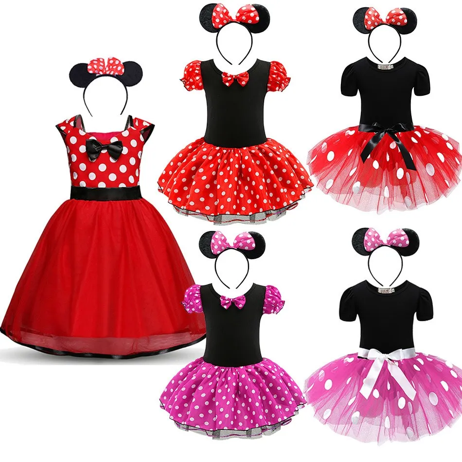 Girls Dress Princess Costume Baby Girls Ballet Tutu Dress Summer Kids Minnie Mickey Dress Dots Mouse Costume Children Christmas Birthday Party Clothes