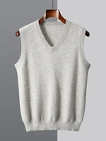 Men Wool V-neck Sweater Vest Pullover Autumn Winter Basic Casual Cashmere 100% Merino Wool Knitted Soft Sleeveless Waistcoat Top 2