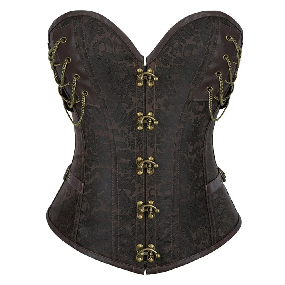Steampunk Body Shapewear Woman Brown Gothic Clothes Bodice Bustier Vintage Burlesque Goth Waist Lace-up Corsets waist trainer waist corset body shaper corset bustier top lace corset