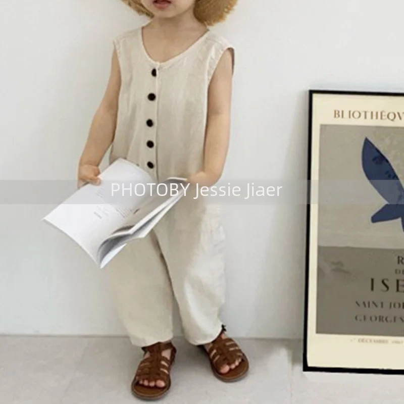 Korean Style Children's Summer Trendy Pants Jumpsuit Casual Wear For Boys Girls Cute Stylish Little Button Jumpsuit Baby Clothes