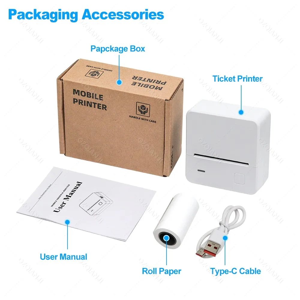 Mini POS Receipt Mobile Printer Wireless Bluetooth Portable Loyverse SII Machine Support 1D 2D Barcodes Printing Device