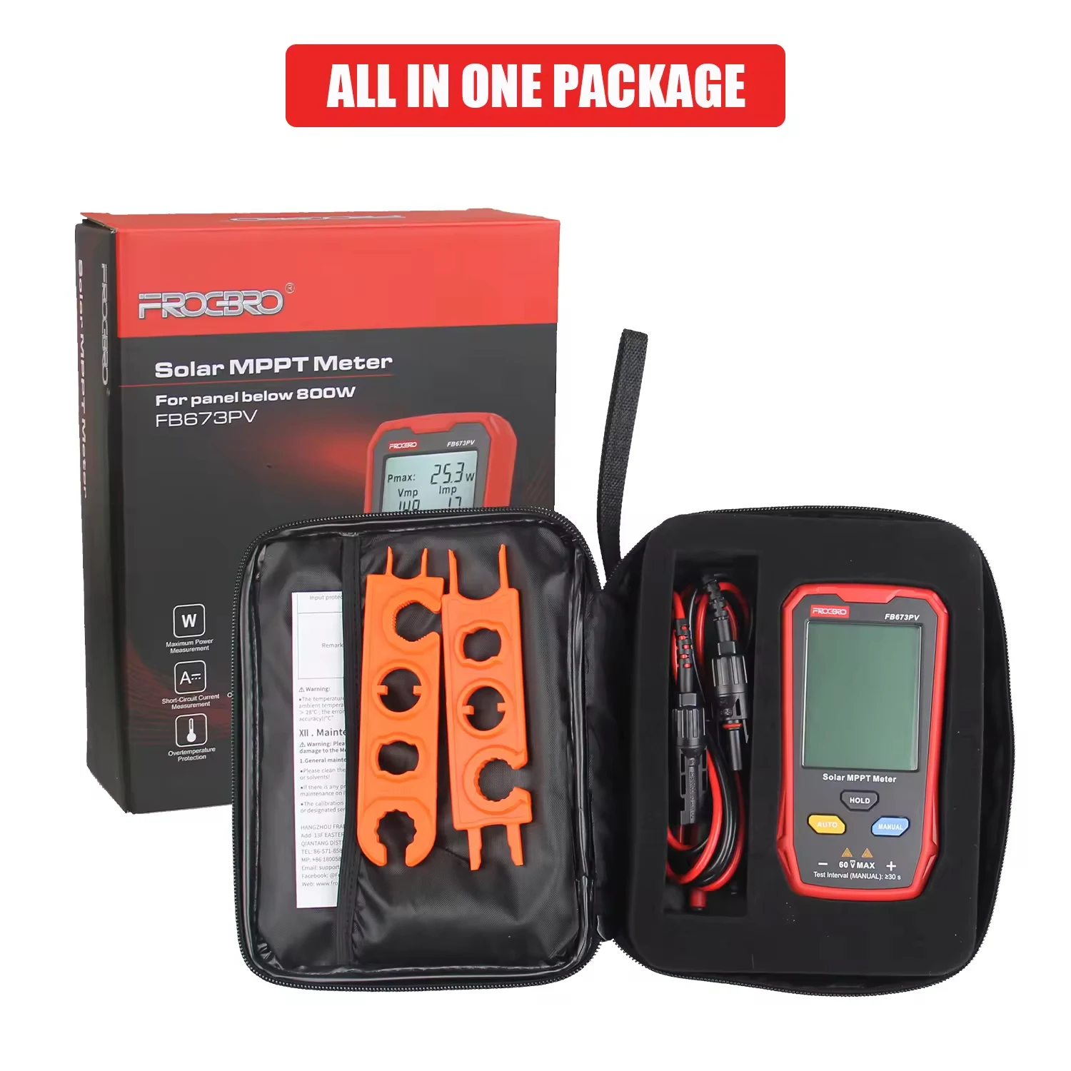 FB673PV 800w LCD MPPT solar panel pv tester energy meter Smart Current Voltage Tester Digital meter solar power tester VOC 6