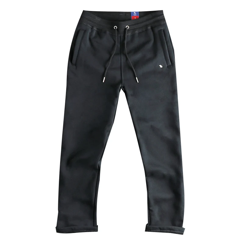 Winter New American Retro Thickened Velvet Embroidery Sweatpants Men's Simple Drawstring Sports Casual Ankle-tied Pants