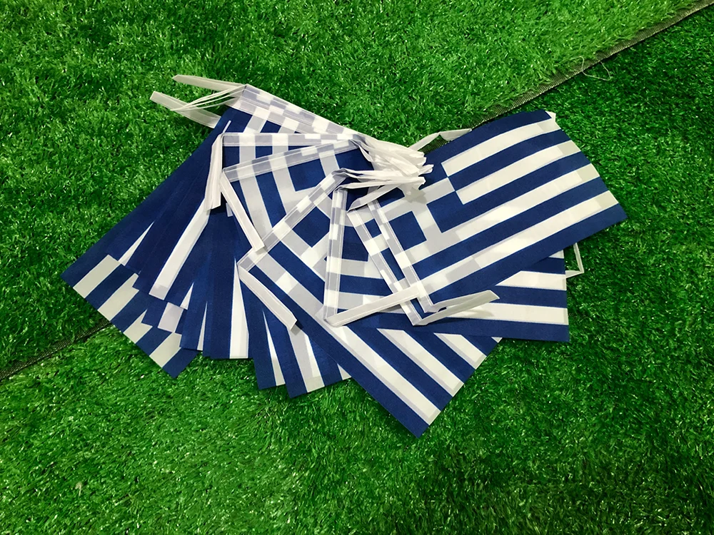 SKY FLAG Griechenland-Wimpelkette, 14 x 21 cm, 20 Stück pro Packung, Polyester, fliegende Wimpel, Griechenland-Wimpelkette, für Festivals, Partys und Feiertage. – Detail 4