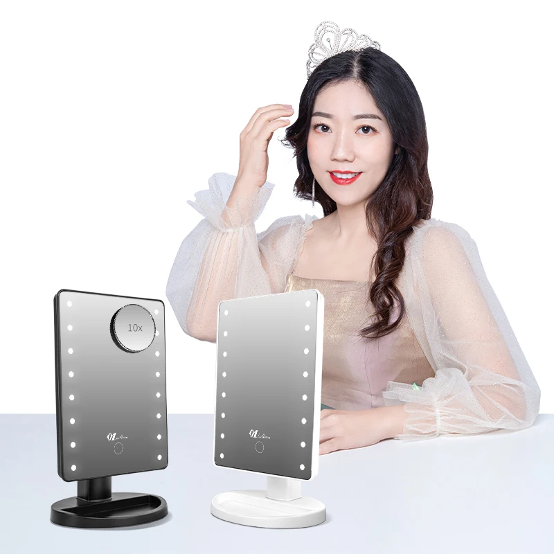 Missmeeca 테이블 LED 거울, 180 도 조명 메이크업 거울, 밝기 조절 가능, 메이크업 면도 드레싱