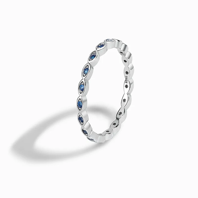 FAHMI 925 Sterling Silver Women's Ring with Sapphire Gem Water Drop Shaped Decorate Simple Sweet Style for Party or As a Gift