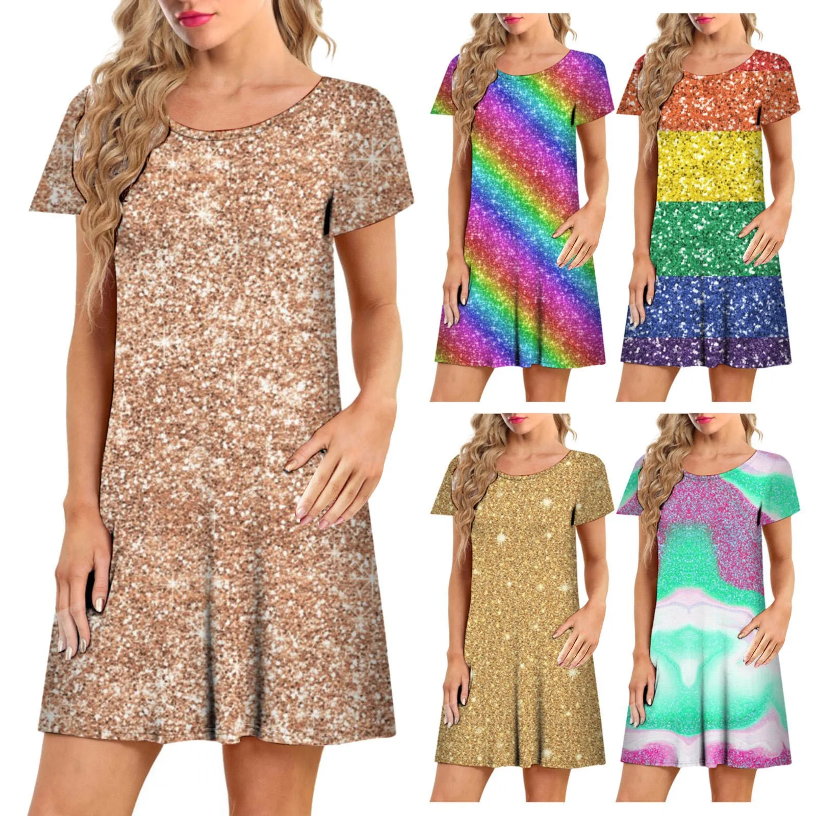 

Women's 2023 Summer Casual T Shirt Dress Short Sleeves Swing Boho Beach Flare Dress for Women Maxi Summer Dresses for Women