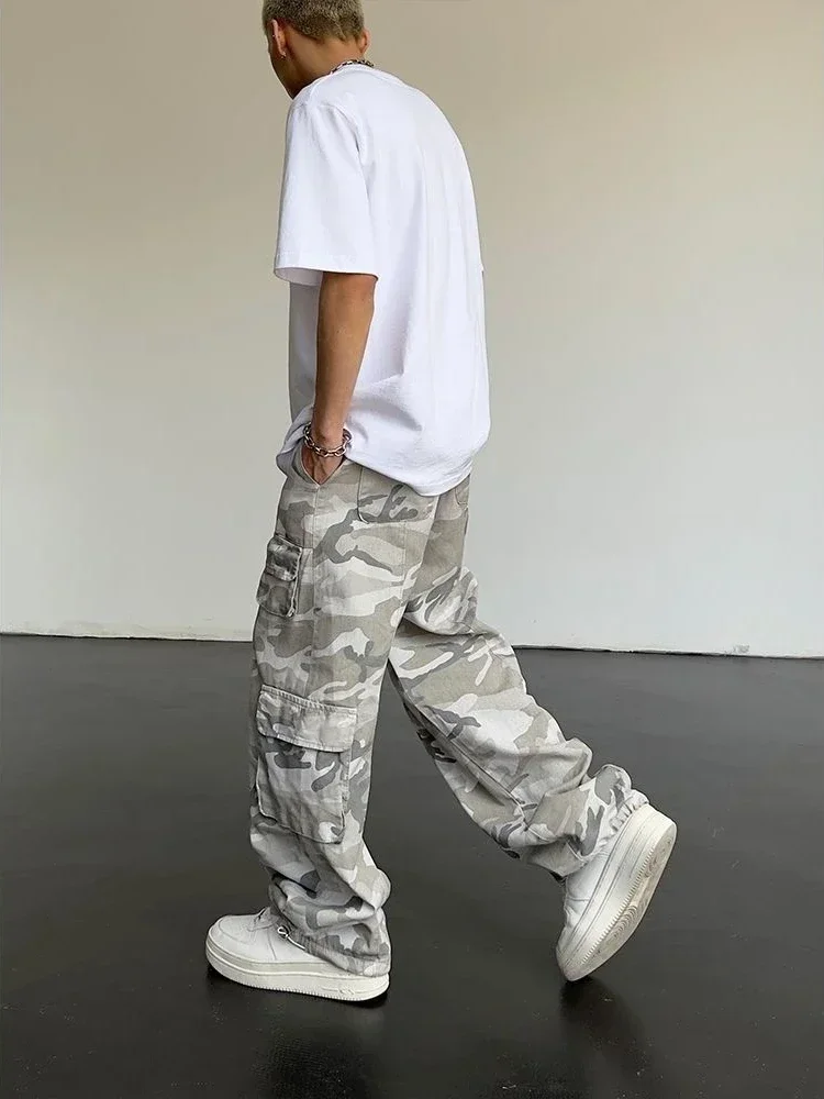 Pantaloni cargo da uomo Pantaloni mimetici mimetici da uomo Pantaloni dritti multitasche multitasche Designer di strada hip-hop con tendenza popolare - immagine 5