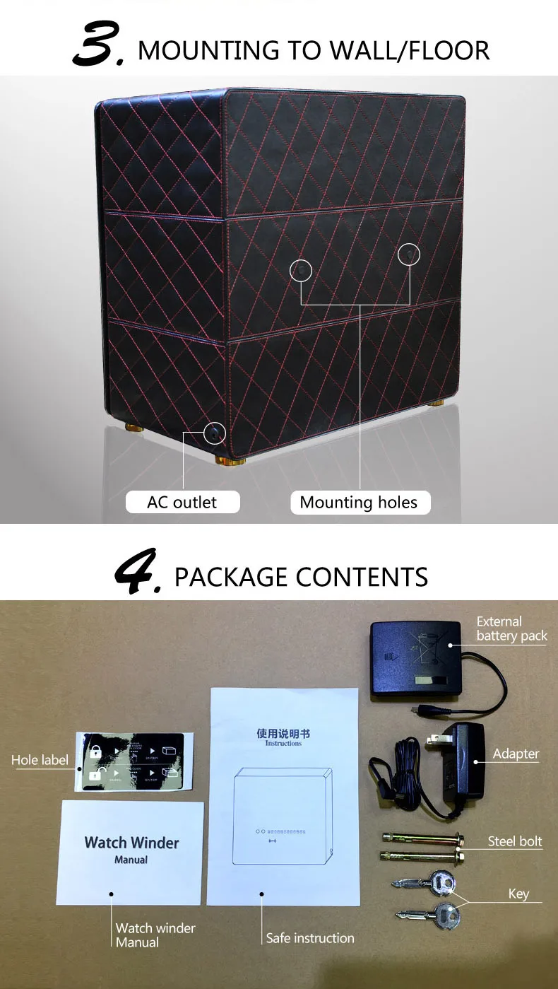 Custom Luxury Biometric Watch Winder Safe Box with 6, 9, or 12 Automatic Watch Rotating... - SKU LAWW1107 - UGI Packaging