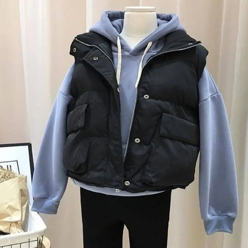 

Однобортный пуховой жилет, женский зимний пуховой жилет с застежкой-молнией, карманами с лацканами, стандартная теплая безрукавка для холодной погоды