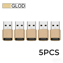 5 - Pack Durable Metallic OTG USB to USB C Adapters - Universal Use (5pcs Gold)