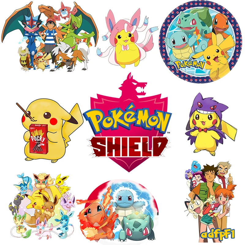 Anime Pokemon Game Pikachu Patches for Clothing Heat Transfer Stickers Printing Anime T-shirt Hoodies for Kids Boys Appliques