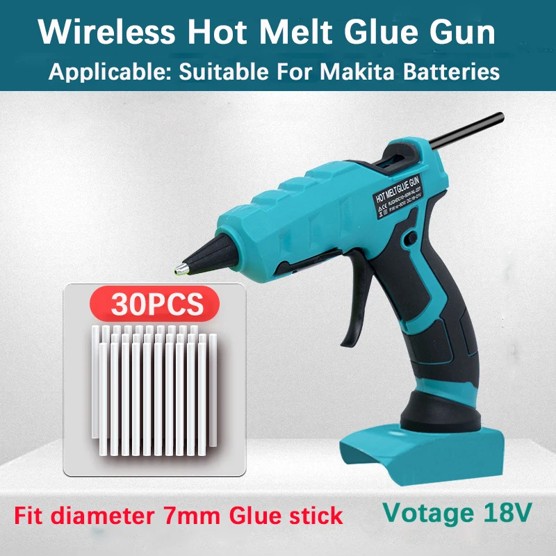 Cordless Hot Glue Gun for Makita 18V Battery Glue Stick Set for Arts DIY Electric Hot Melt Gun Repair Tool with 30pcs 7mm