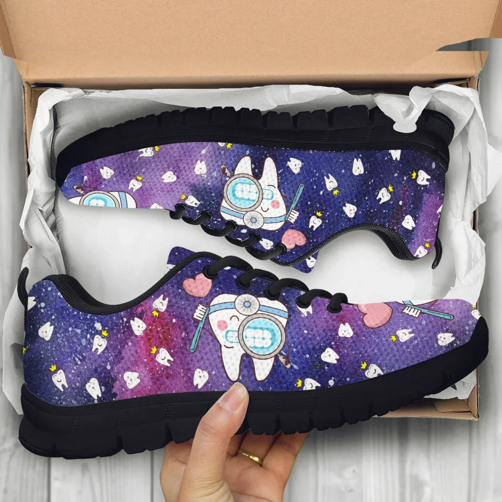 Fashion Star Design Black Platform Sneakers Cute Cartoon Teeth Print Lightweight Breathable Summer Shoes Zapatos