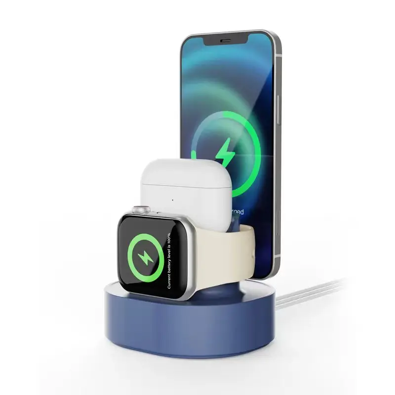 3 in 1 Charger Stand for Apple Watch Dock Station Charging Holder for IWatch Ultra 2/10/9/SE/8/7 Phone Earphone Silicon Bracket