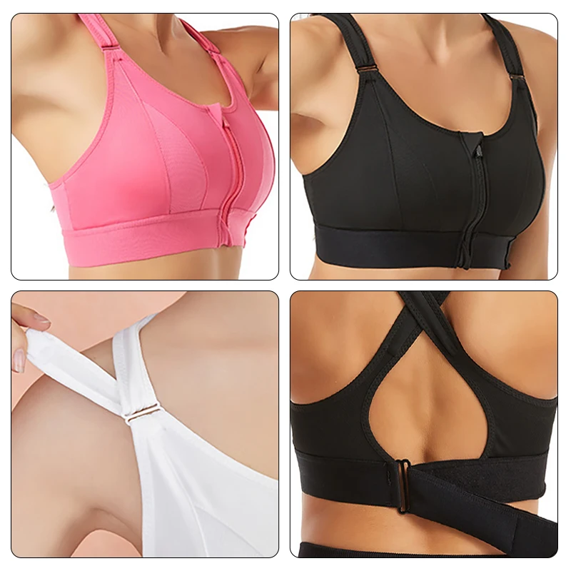 Anti-Vibration No Steel Ring Yoga Beauty Back Underwear Women Zip Front  Sports Bra Adjustable Wireless Supportive Sports Bra