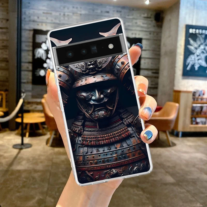 Clear Phone Case with Samurai Ghost Face Design - Soft TPU Cover