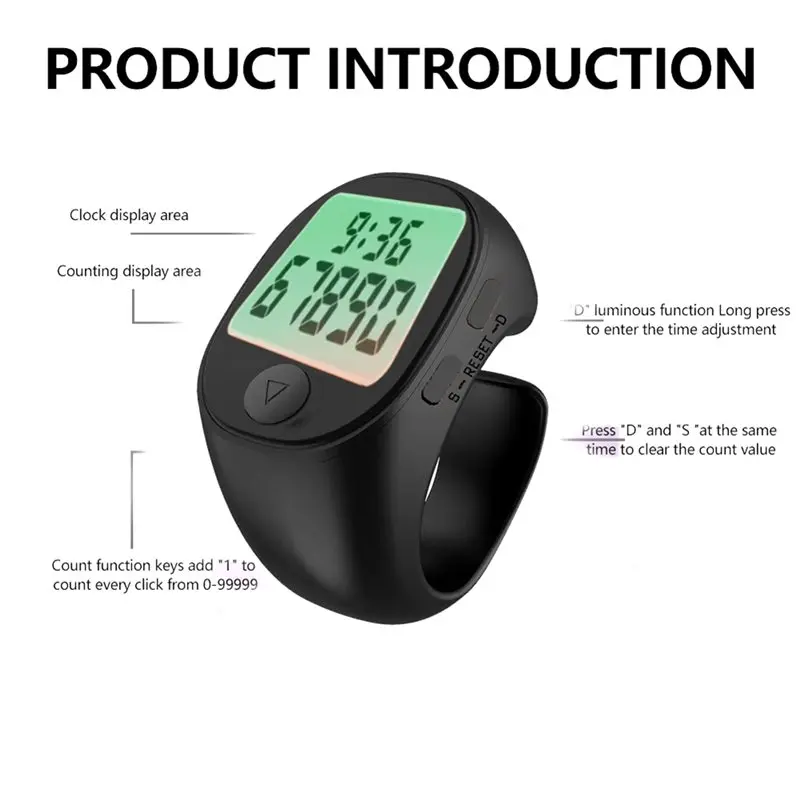 【GIFT】LCD Digital Counter Smart Electronic Muslims Tasbeeh Finger Counter For Prayer Time Reminder Waterproof 2