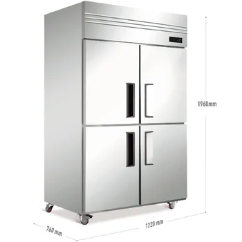 990L Commercial Freezer Stainless Steel Upright Refrigerator Four Sliding Doors Compressor for Outdoor Household Use US Plug