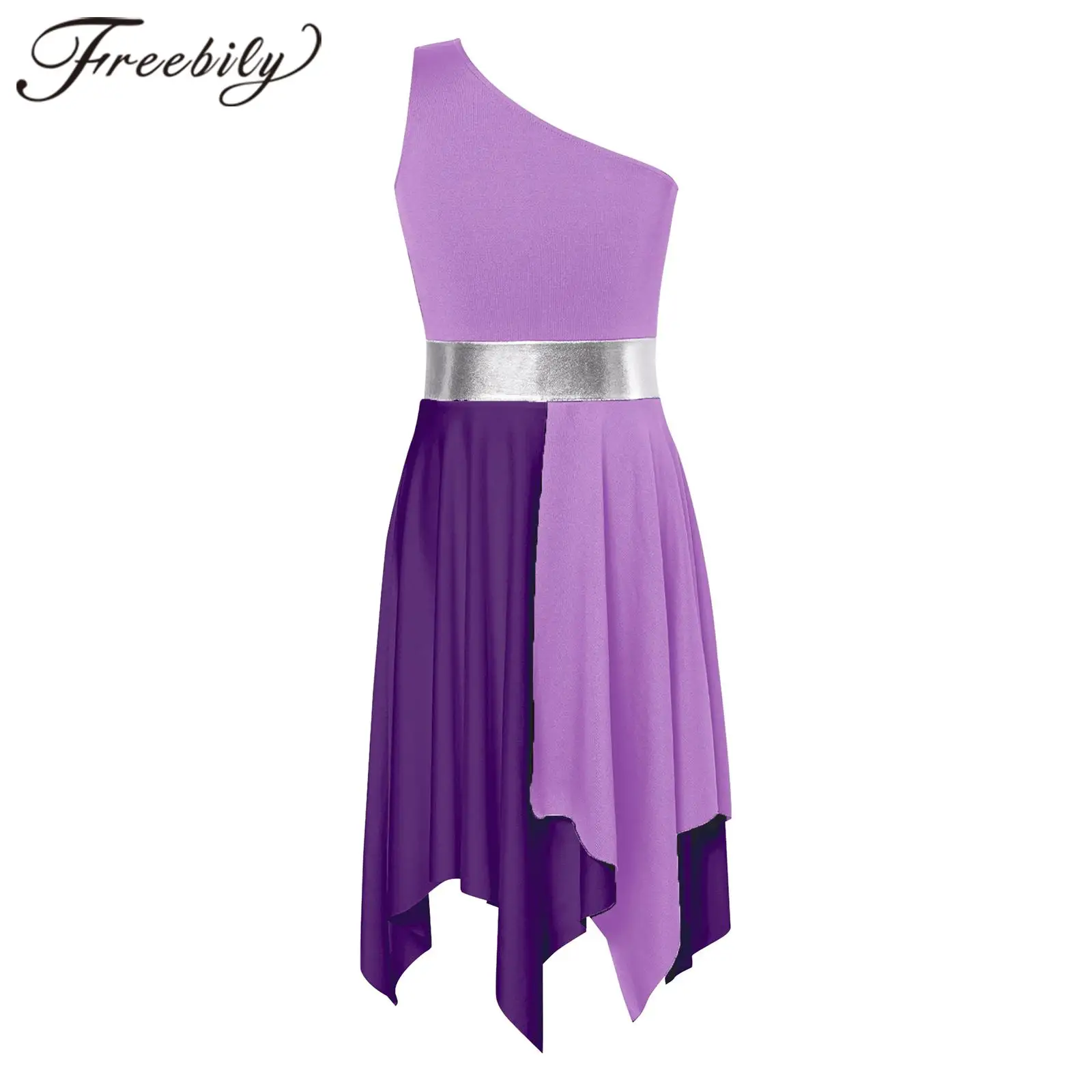 

Girl's Modern Contemporary Lyrical Dance Costume One Shoulder Asymmetrical Praise Dancing Dress for Worship Liturgical Dancewear
