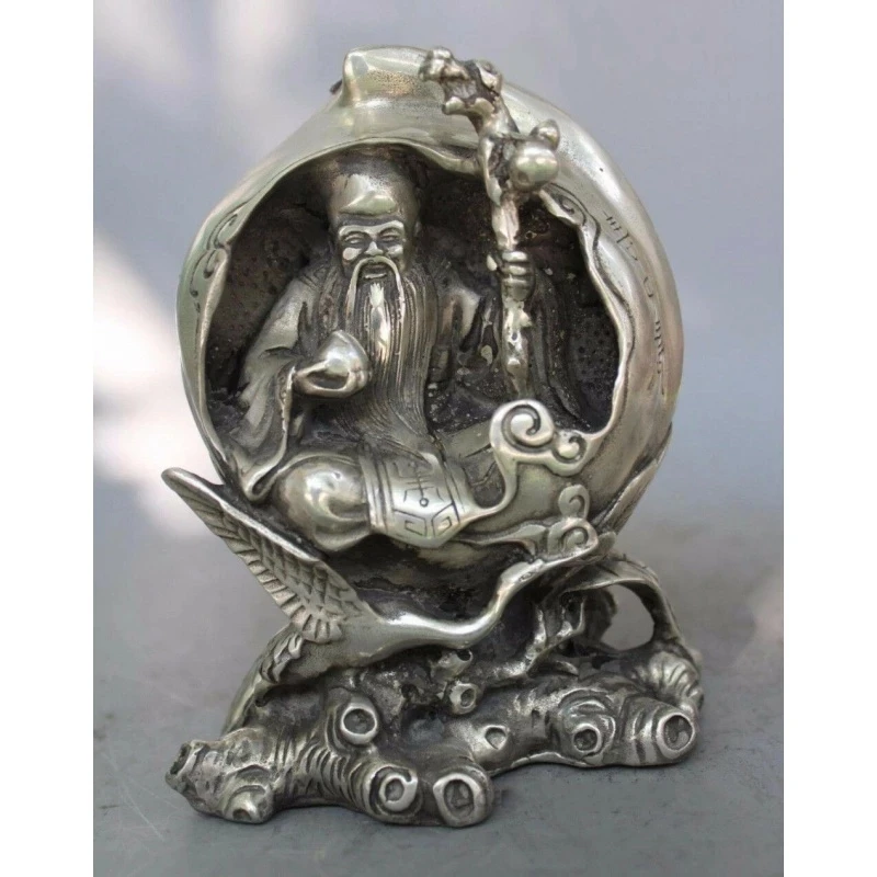 

Chinese Copper Plating Silver Hand Carved God's Longevity Buddha Statue