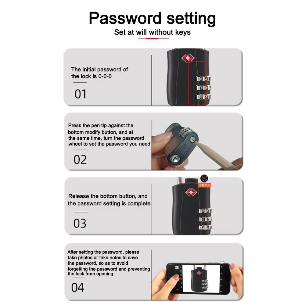 Description Picture 3 of itemAnti-theft Wire Rope Padlock 3 Digit Combination Lock Customs Password Lock Travel Security Tool Practical Home Hardware