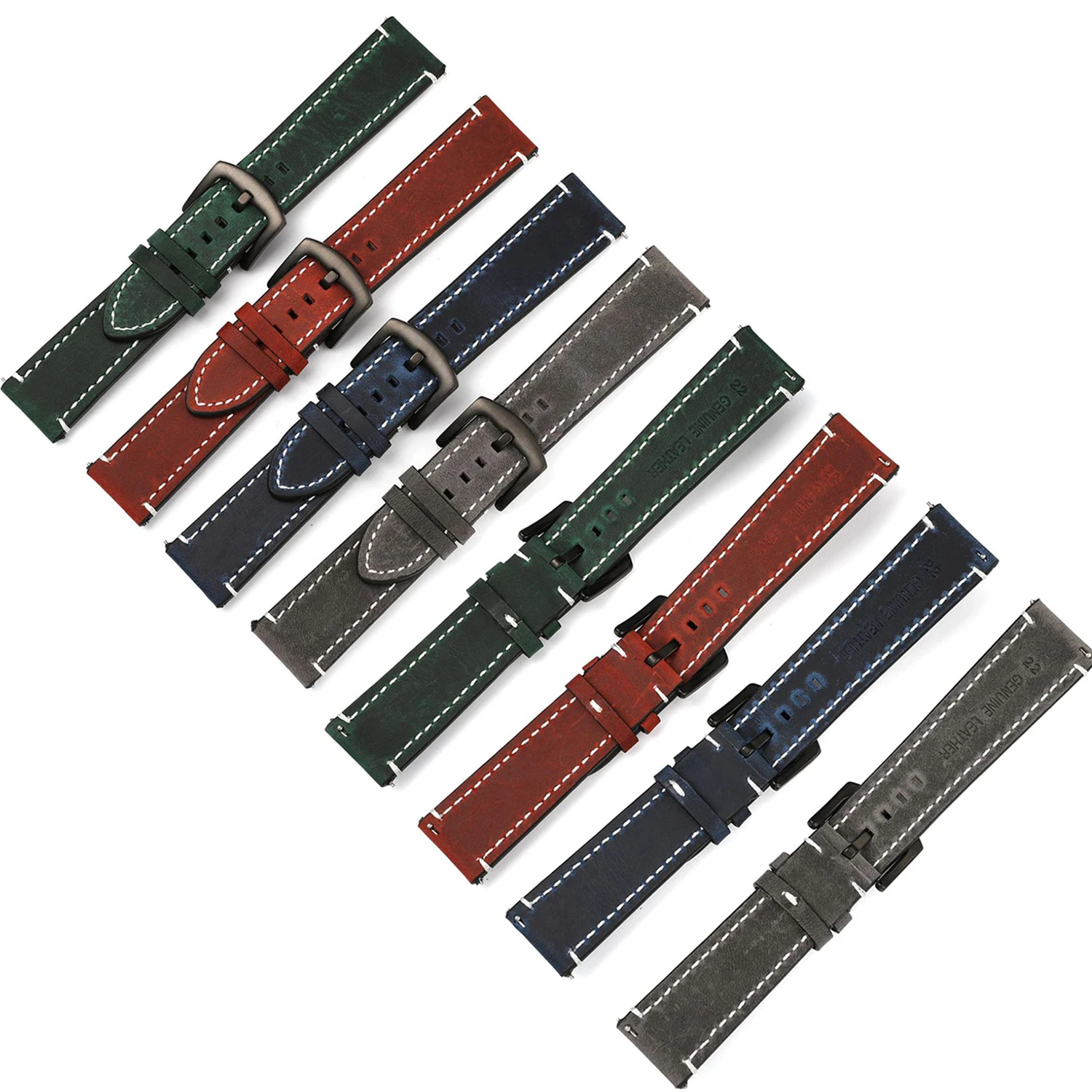 Retro Cowhide Leather Watchband - Black, Yellow, Brown