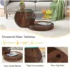 Glass Coffee Table,Modern Round Tempered Glass Coffee Tables for Living Room,Cocktail Table for Small Space Home Office (Walnut) 3