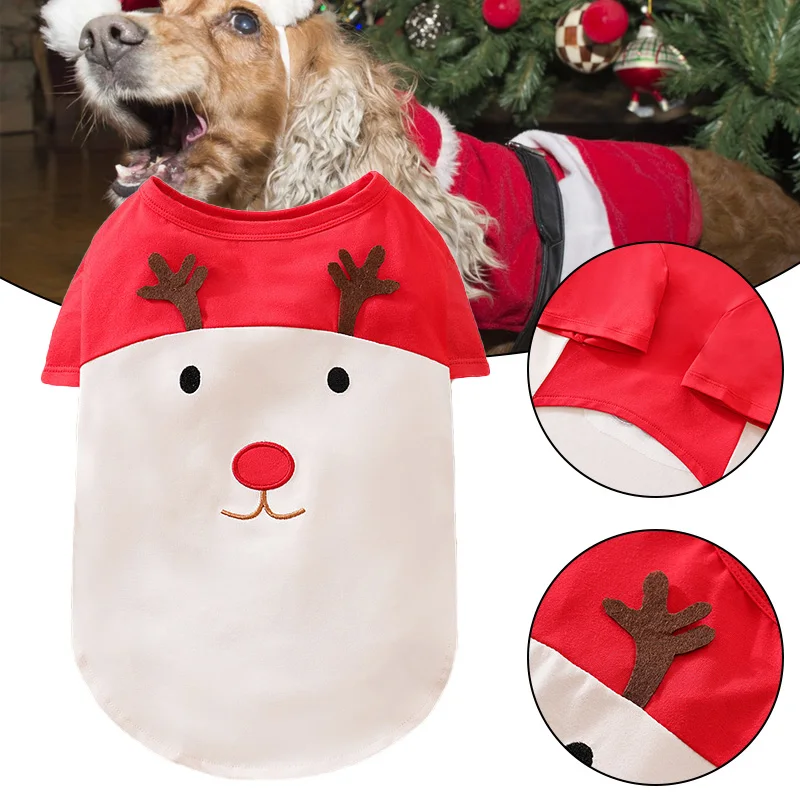 

1 Pc New Red Christmas Elk Pattern Dog Clothes Cute Outgoing Clothing Christmas Pet Clothing Clothes New Year Dog Clothing