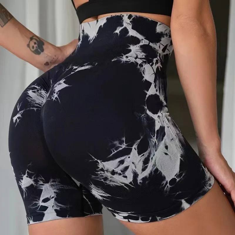 

Tie Dye Women Shorts Seamless Yoga Tight Butt Lifting Workout Cycling Sweatpants High Waist Elastic Sports Leggings