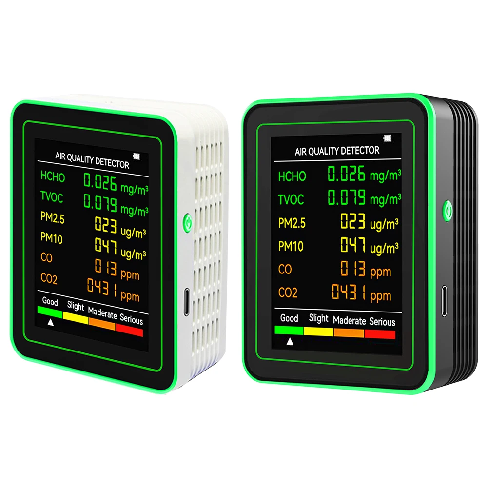 6-in-1 Air Quality Detector For CO TVOC PM2.5 PM10 CO2 and Formaldehyde Testing Ideal For Home and Office