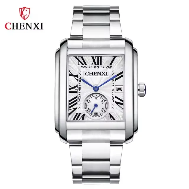 CHENXI 8216 Quartz Watches Fashion Simple Business Simple Silvery Stainless Steel Strap Wristwatches for Men 6