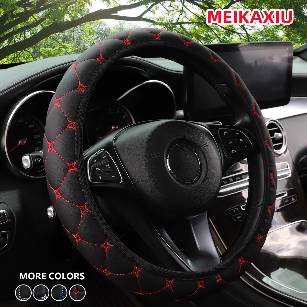Steering Wheel Cover 1 PU leather embroidered car steering wheel cover without inner ring fits 15 