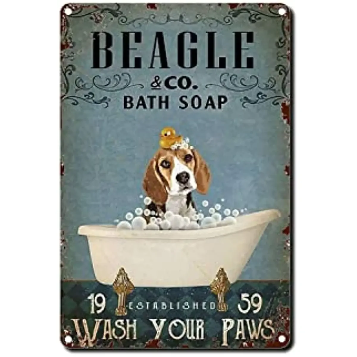 New Tin Sign Vintage Bath Soap Beagle Bagno Wall Art Funny Wall Art Vintage Metal Signage