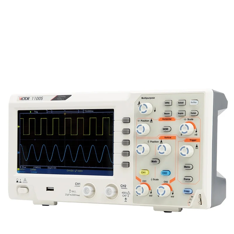 

VICTOR 1100S 100 MHz Bandwidth Oscilloscope 1GS/s Real-time Sample Rate 16 group waveform 2 Channel Digital Storage Oscilloscope