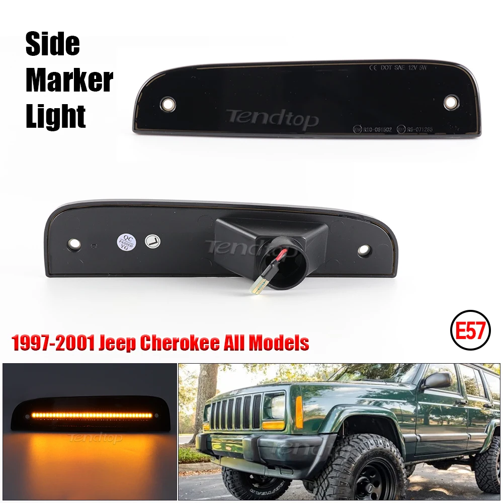 

Led Amber Side Marker Light for Jeep Cherokee 1997-2001 All Model Front Bumper Fender Indicator Sidemarker Lamp Smoked Lens